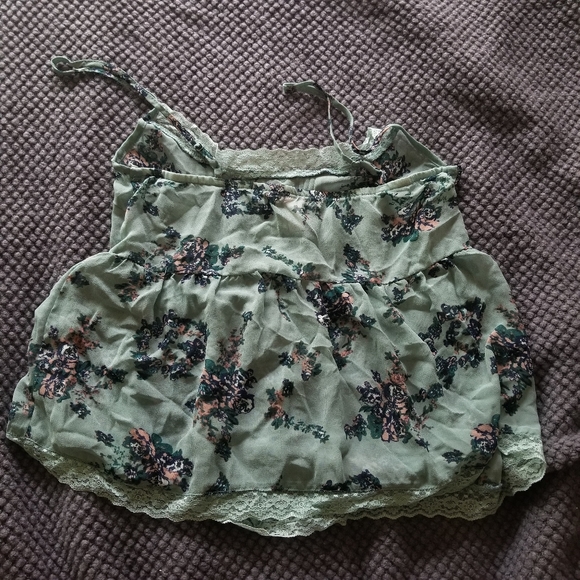 🛍Cute Sheer Floral Lace Mint Crop Top Medium Fit - Picture 5 of 5